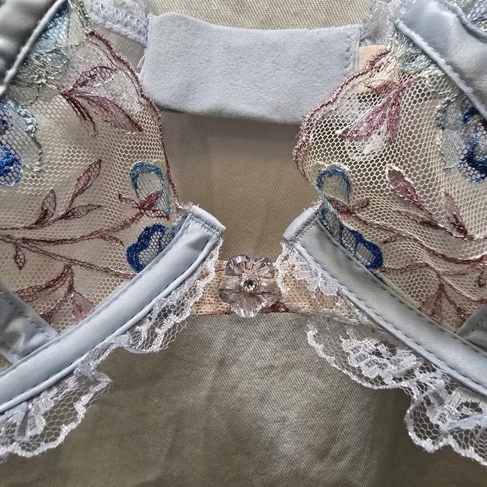 For Love & Lemons Floral Embroidered Sheer Lace Bra Top Light Blue XL - Picture 5 of 10